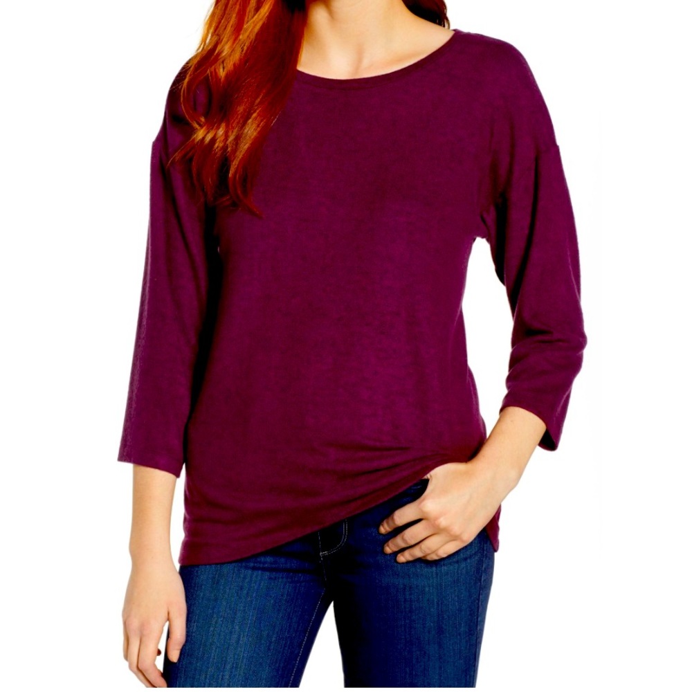 ✅💯BABEAU BURGUNDY 3/4 PULLOVER BLOUSE SZ. XL